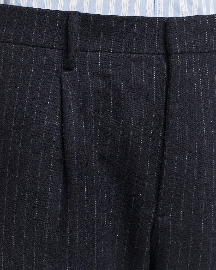 Hombres | Pantalones | NN07 | Bill Wool Pleated Trousers Navy Blue Pinstripe