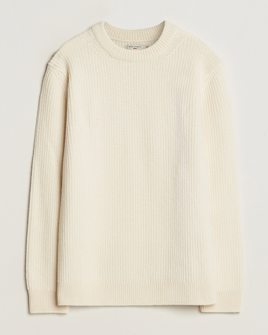 Hombres | Jerséis y prendas de punto | Nudie Jeans | August Wool Rib Knitted Sweater Off White
