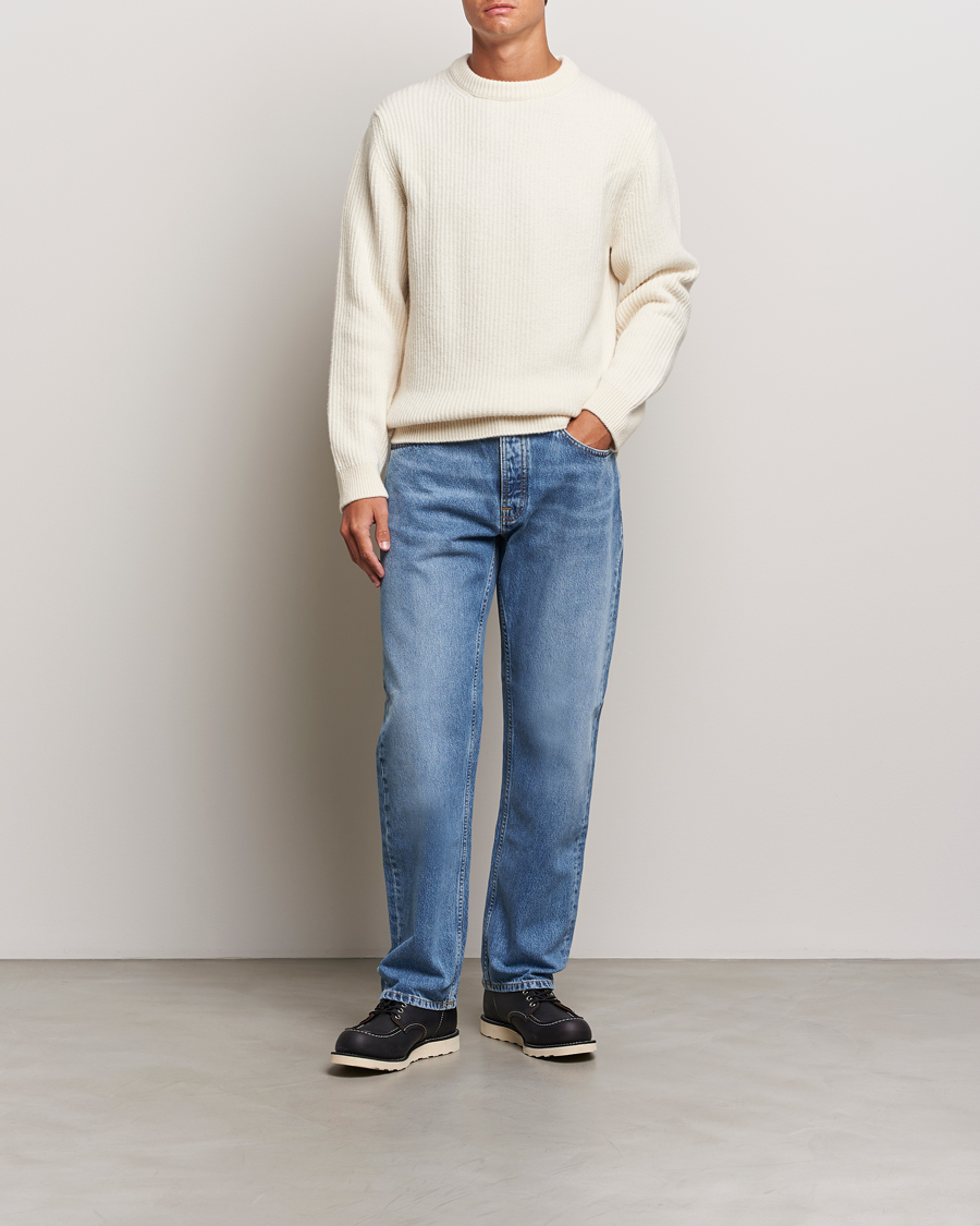Hombres | Jerséis y prendas de punto | Nudie Jeans | August Wool Rib Knitted Sweater Off White