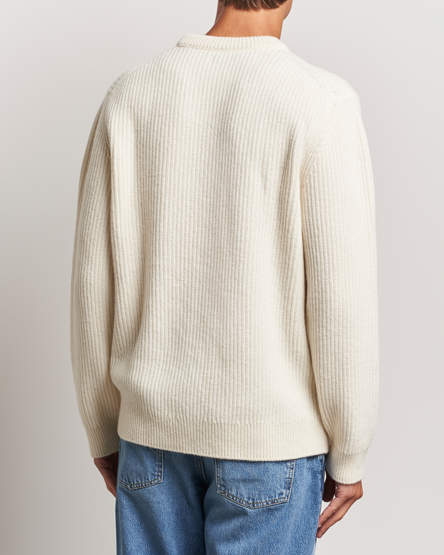 Hombres | Jerséis y prendas de punto | Nudie Jeans | August Wool Rib Knitted Sweater Off White