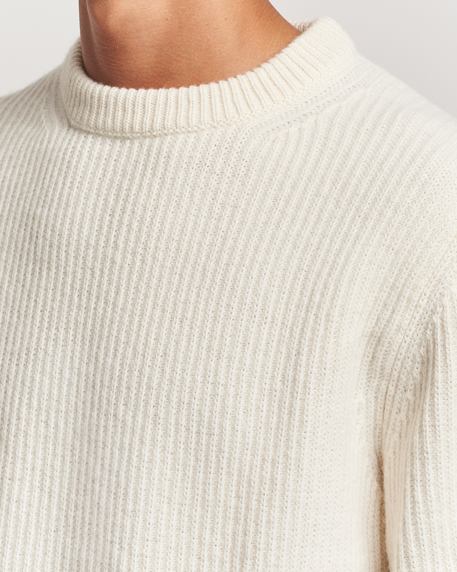 Hombres | Jerséis y prendas de punto | Nudie Jeans | August Wool Rib Knitted Sweater Off White