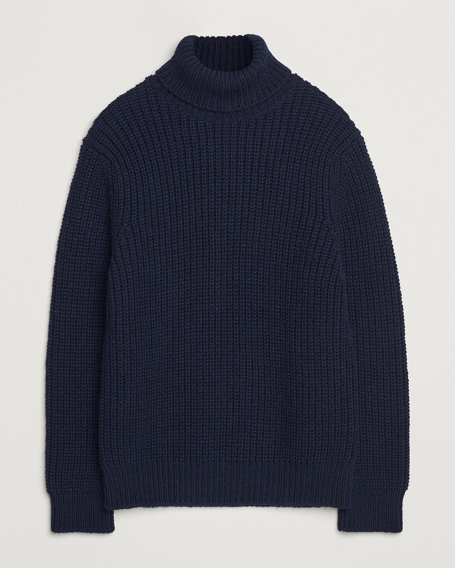 Hombres | Jerséis y prendas de punto | Nudie Jeans | August Chunky Wool Knitted Rollneck Navy
