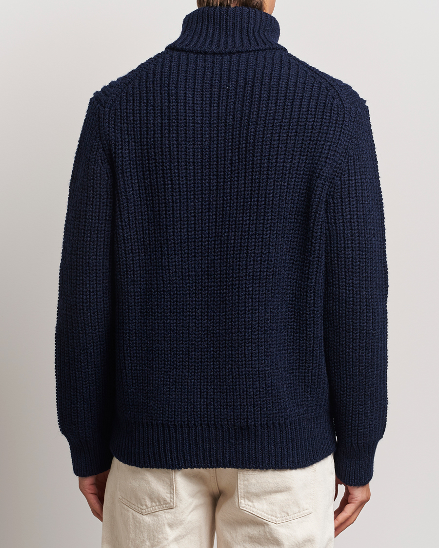 Hombres | Jerséis y prendas de punto | Nudie Jeans | August Chunky Wool Knitted Rollneck Navy