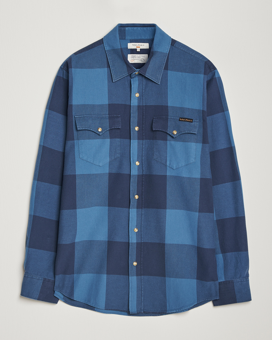Hombres | Camisas | Nudie Jeans | George Checked Flannel Shirt Blue