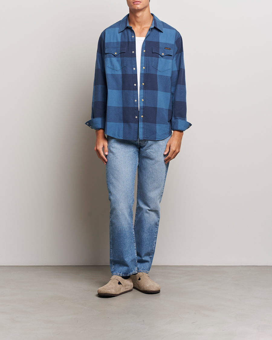 Hombres | Camisas | Nudie Jeans | George Checked Flannel Shirt Blue