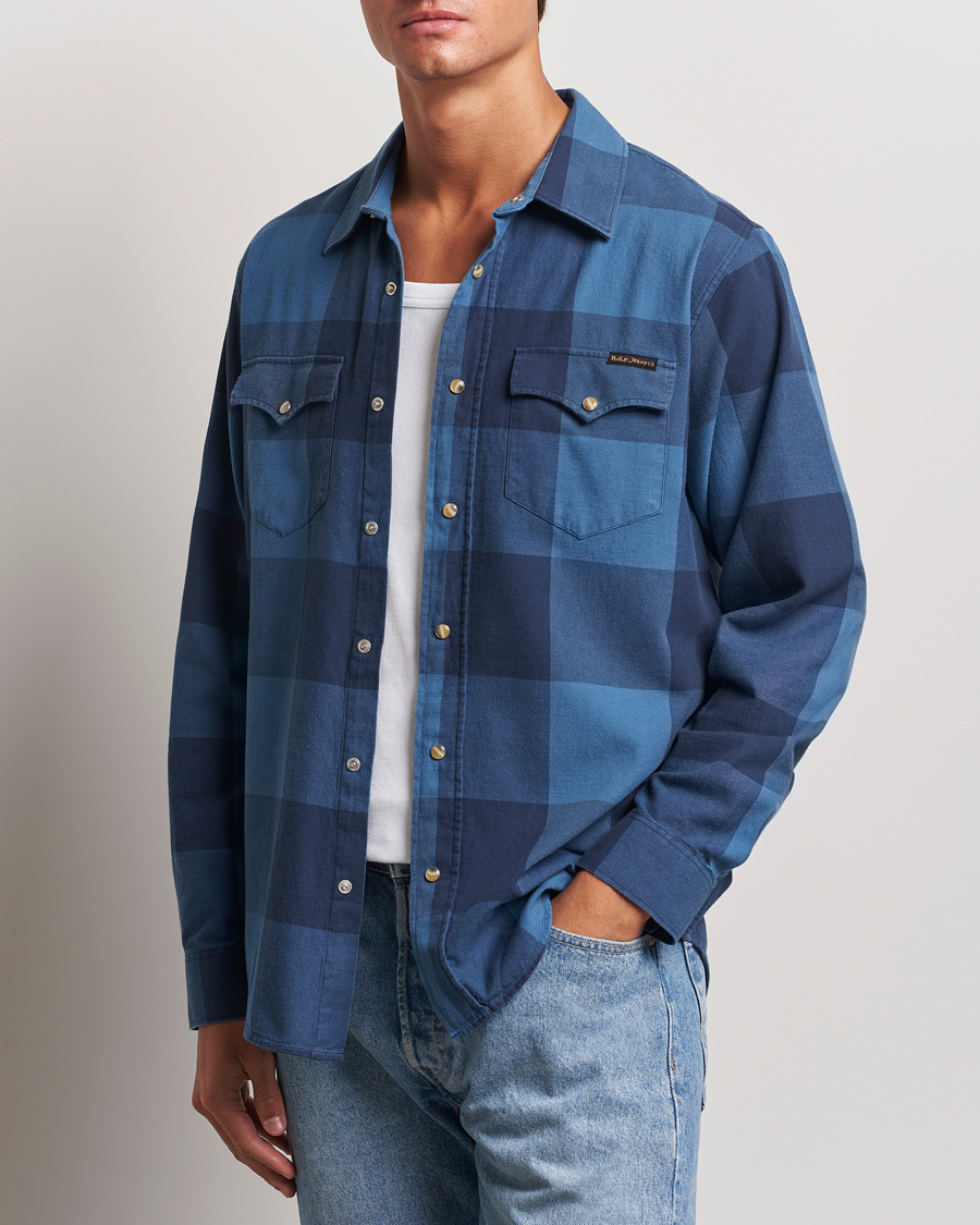 Hombres | Camisas | Nudie Jeans | George Checked Flannel Shirt Blue