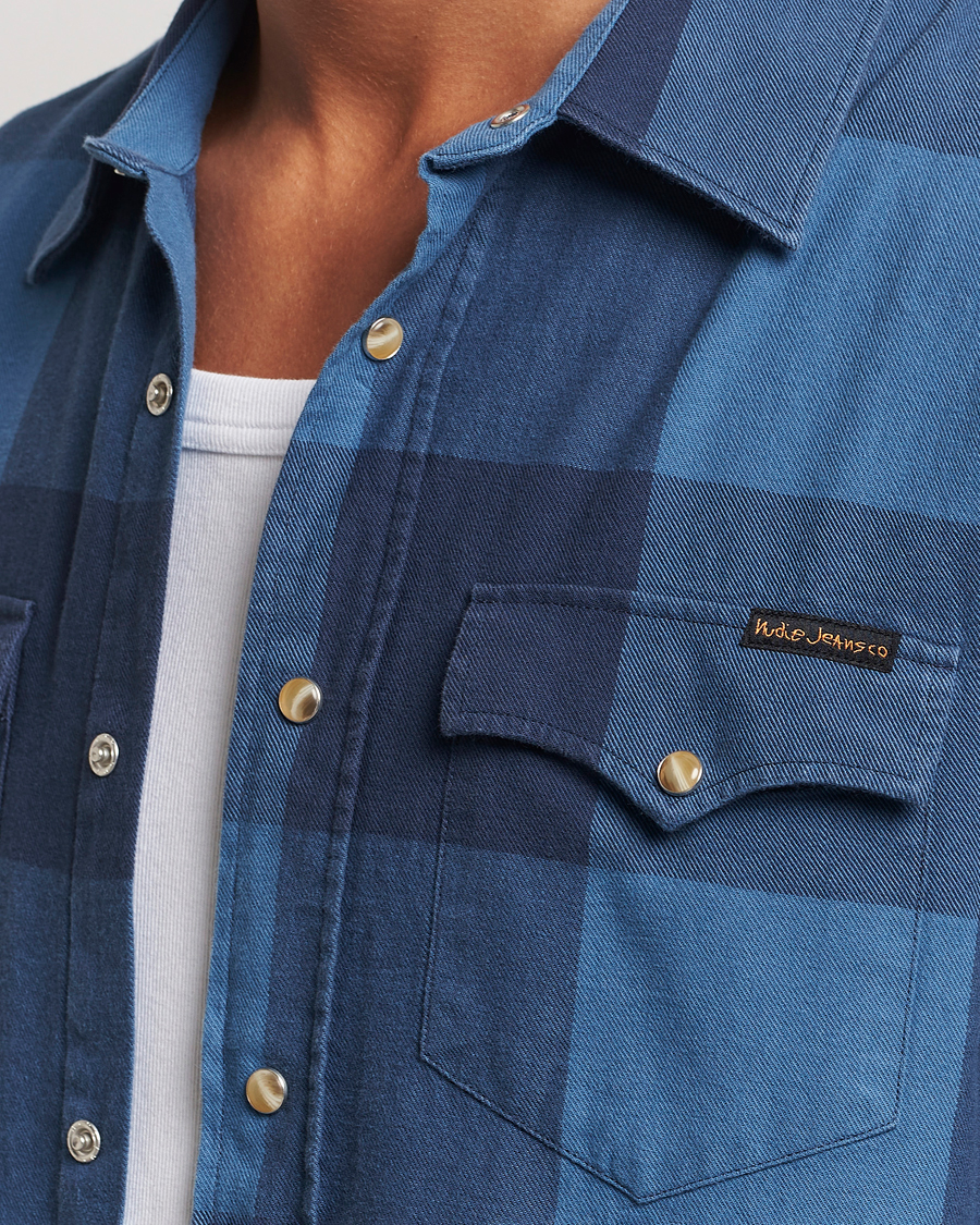 Hombres | Camisas | Nudie Jeans | George Checked Flannel Shirt Blue