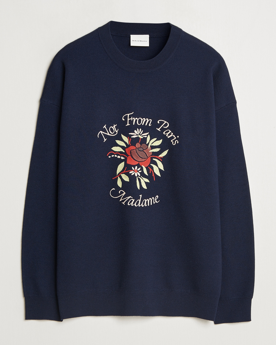 Hombres | Jerséis y prendas de punto | Drôle de Monsieur | Flower Slogan Pullover Dark Navy