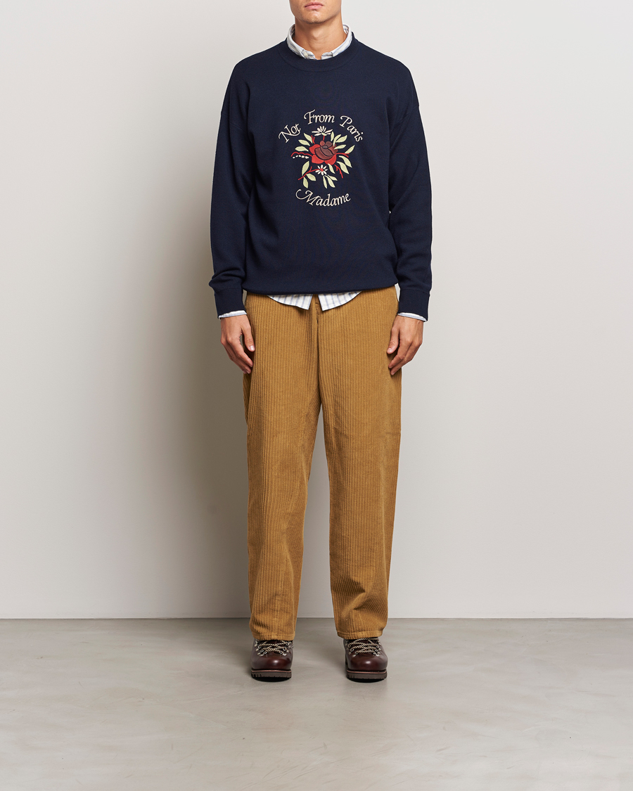 Hombres | Jerséis y prendas de punto | Drôle de Monsieur | Flower Slogan Pullover Dark Navy