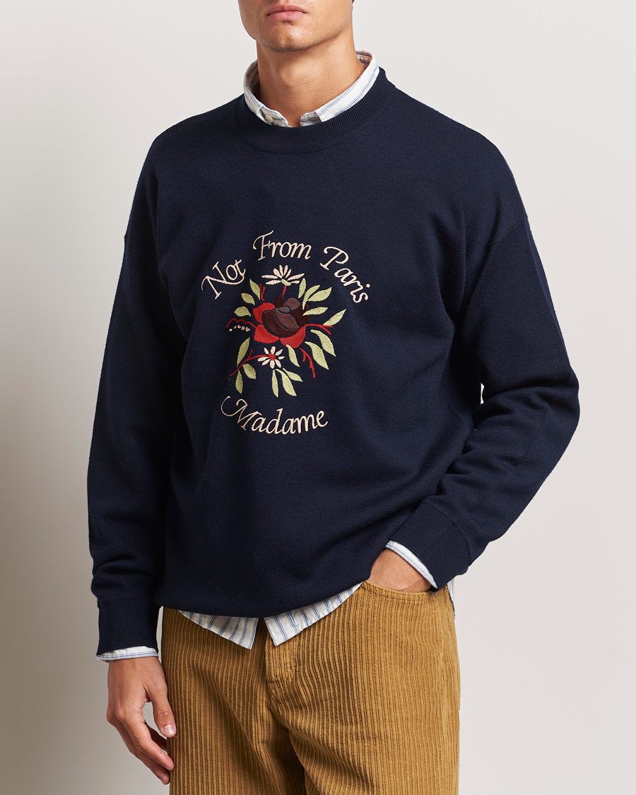 Hombres | Jerséis y prendas de punto | Drôle de Monsieur | Flower Slogan Pullover Dark Navy