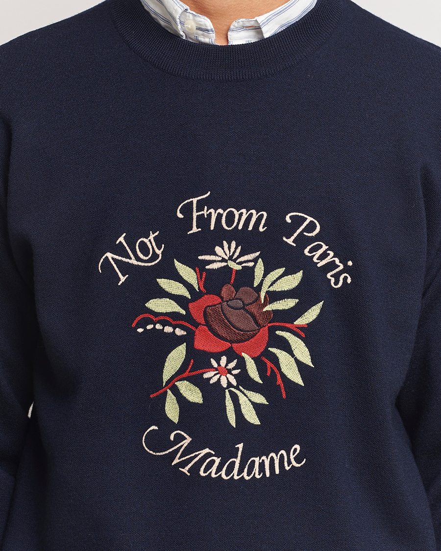 Hombres | Jerséis y prendas de punto | Drôle de Monsieur | Flower Slogan Pullover Dark Navy