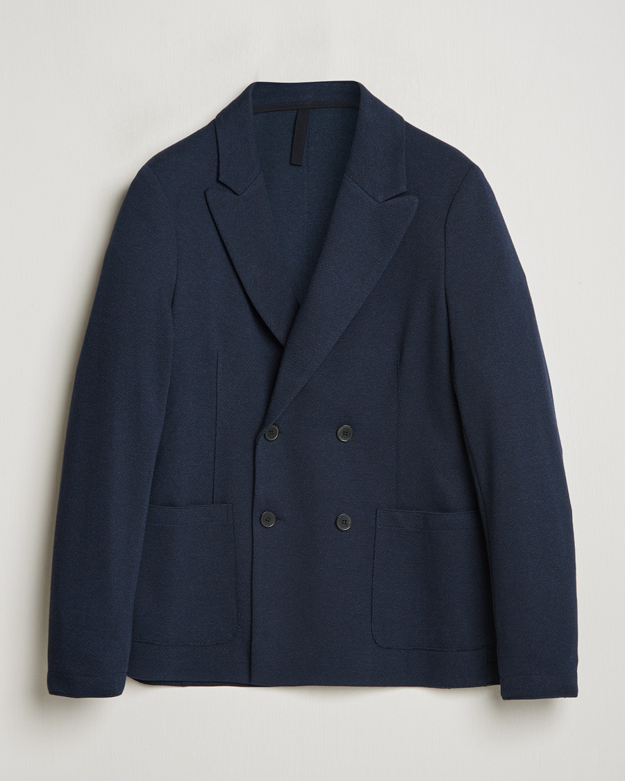 Hombres | Blazers | Harris Wharf London | Double Breasted Peak Lapel Jersey Blazer Navy Twill