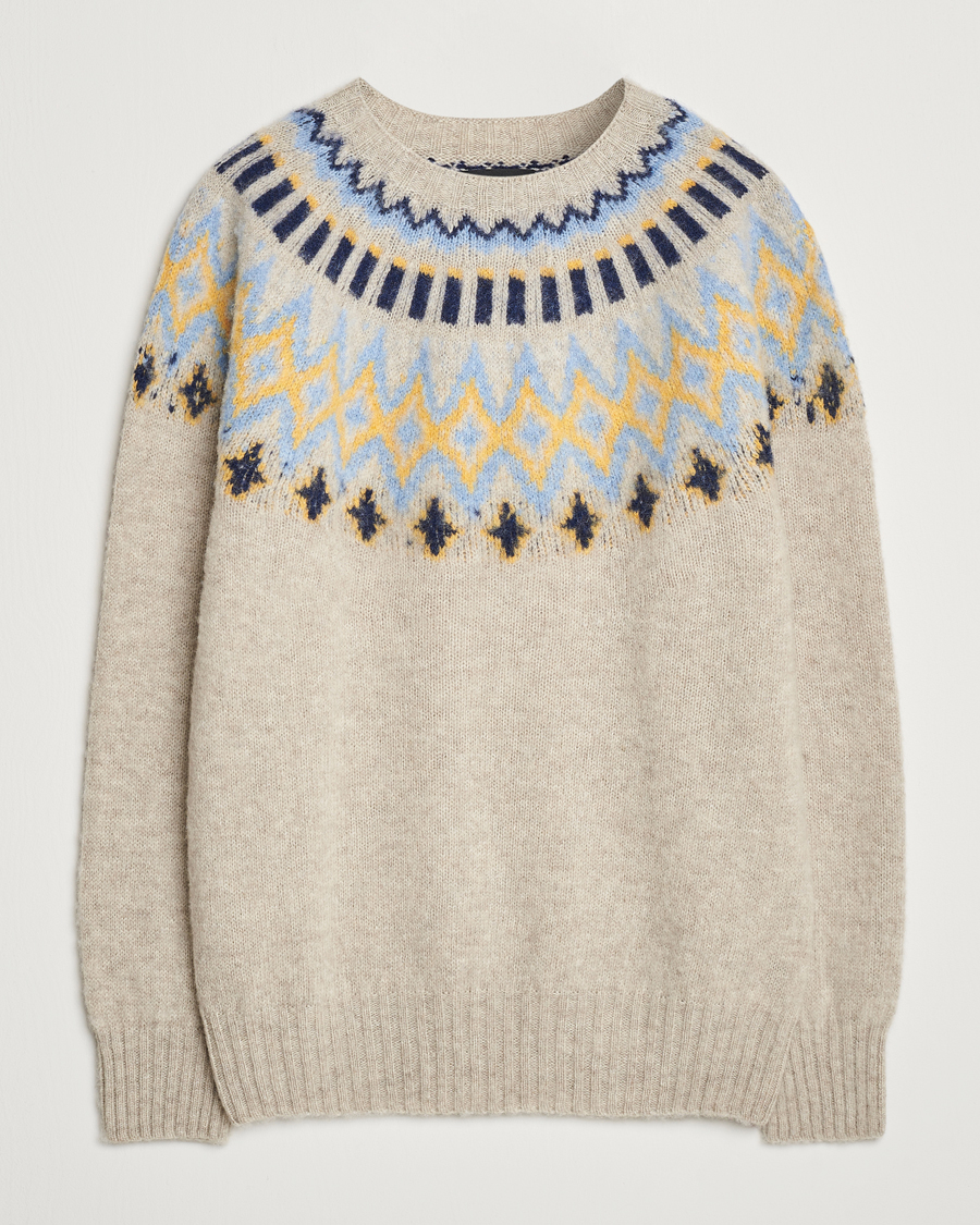 Hombres | Jerséis y prendas de punto | Howlin' | Brushed Wool Fair Isle Crew Sweater Cosmic Latte
