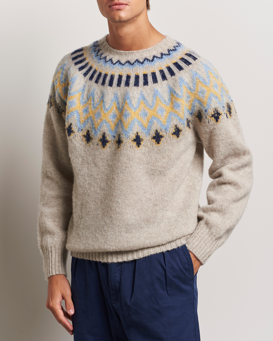 Hombres | Jerséis y prendas de punto | Howlin' | Brushed Wool Fair Isle Crew Sweater Cosmic Latte