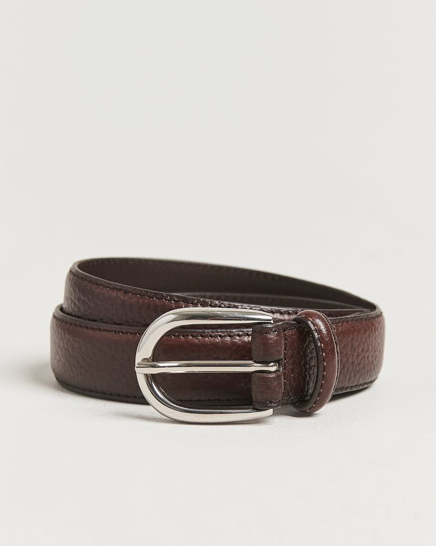 Hombres | Cinturones | Loake Shoemakers | Loake 1880 Harry Grained Leather Belt Dark Brown