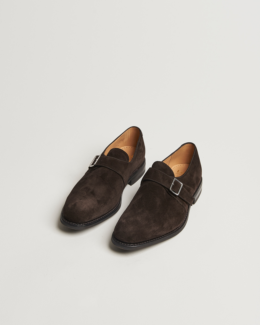Hombres | Zapatos monk strap | Loake 1880 | 357 Suede Single Monk Dark Brown