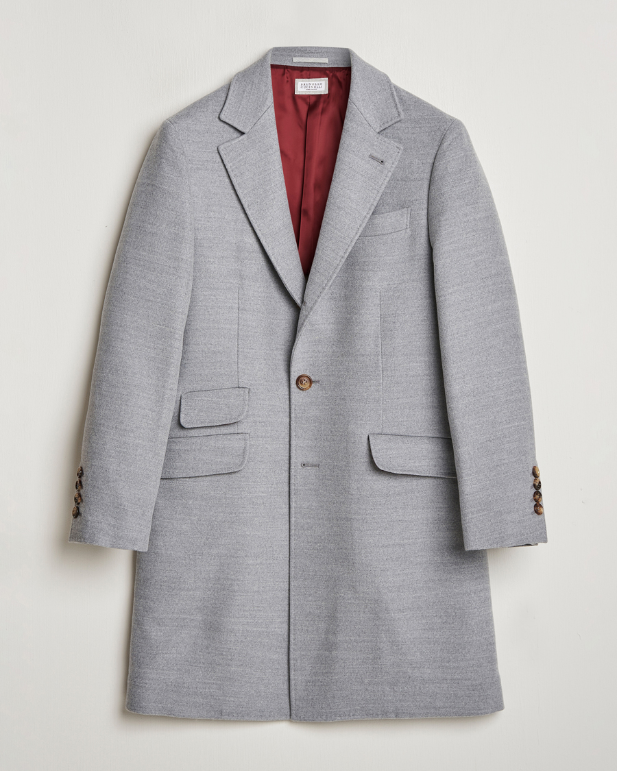 Hombres | Abrigos y chaquetas | Brunello Cucinelli | Single Breasted Beaver Wool Coat Pearl Grey
