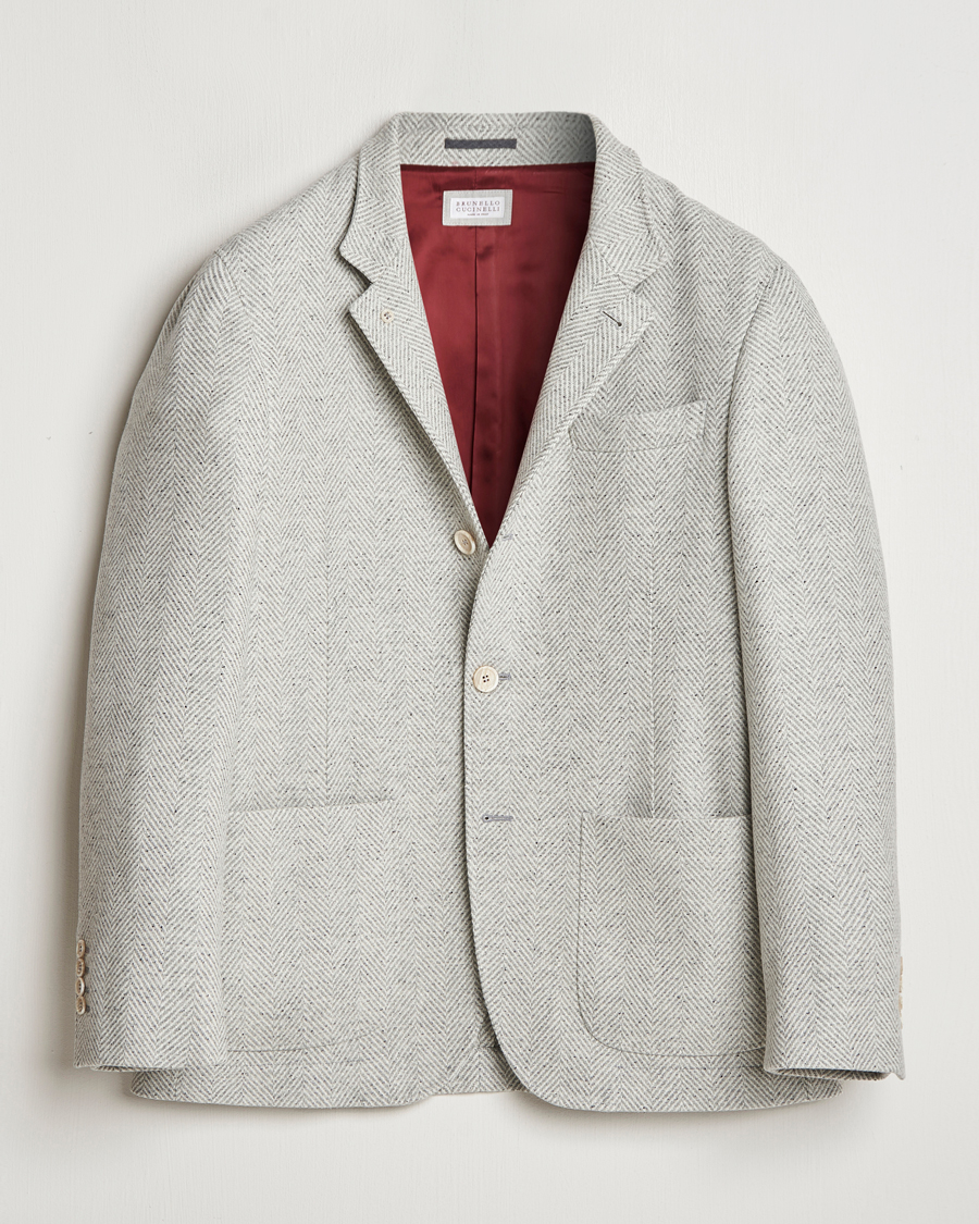 Hombres | Abrigos y chaquetas | Brunello Cucinelli | Cashmere Herringbone City Jacket Pearl Grey