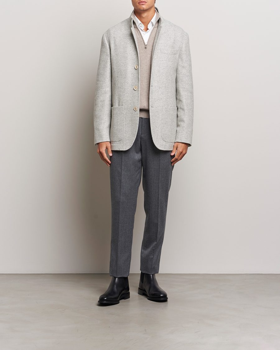 Hombres | Abrigos y chaquetas | Brunello Cucinelli | Cashmere Herringbone City Jacket Pearl Grey