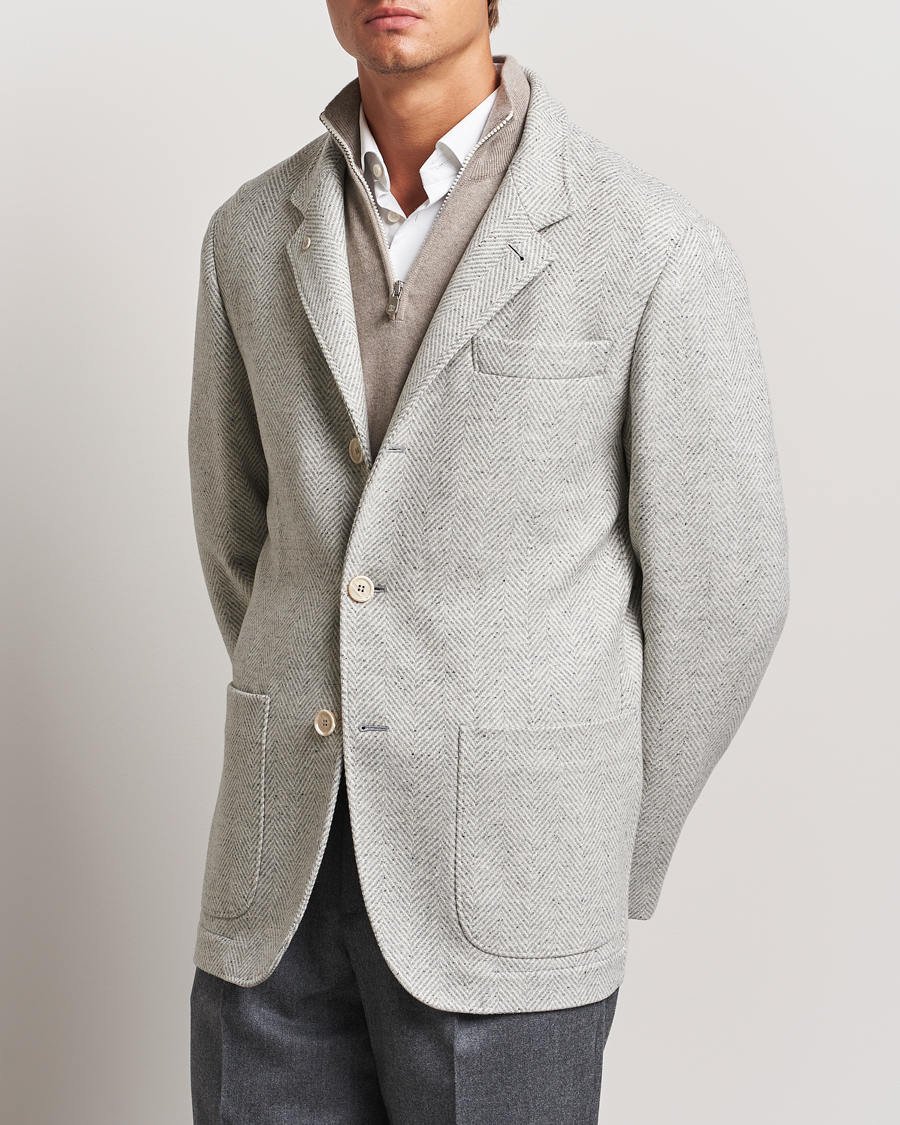 Hombres | Abrigos y chaquetas | Brunello Cucinelli | Cashmere Herringbone City Jacket Pearl Grey