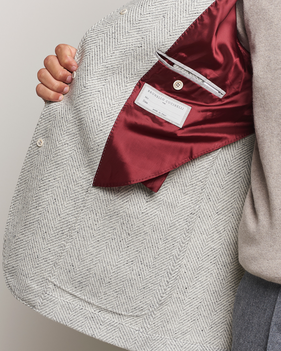 Hombres | Abrigos y chaquetas | Brunello Cucinelli | Cashmere Herringbone City Jacket Pearl Grey