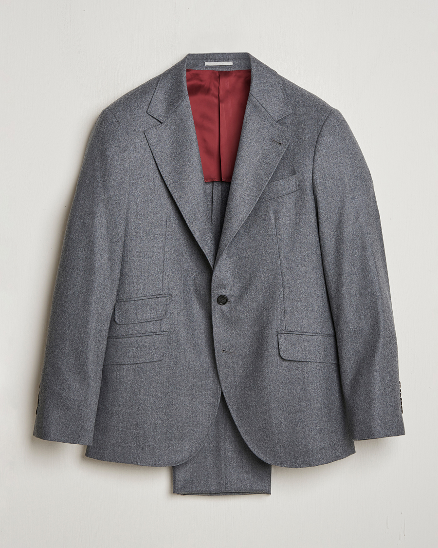 Hombres | Trajes | Brunello Cucinelli | Single Breasted Flannel Suit Grey Melange