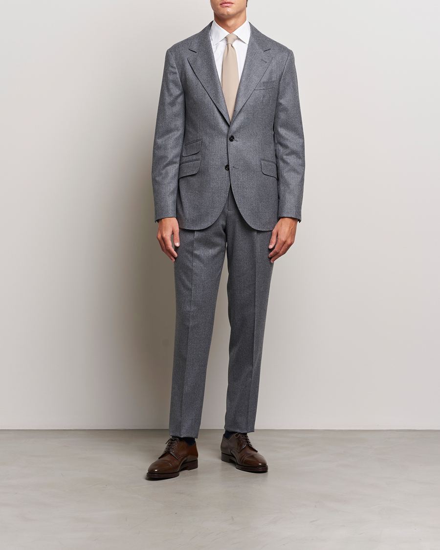 Hombres | Trajes | Brunello Cucinelli | Single Breasted Flannel Suit Grey Melange