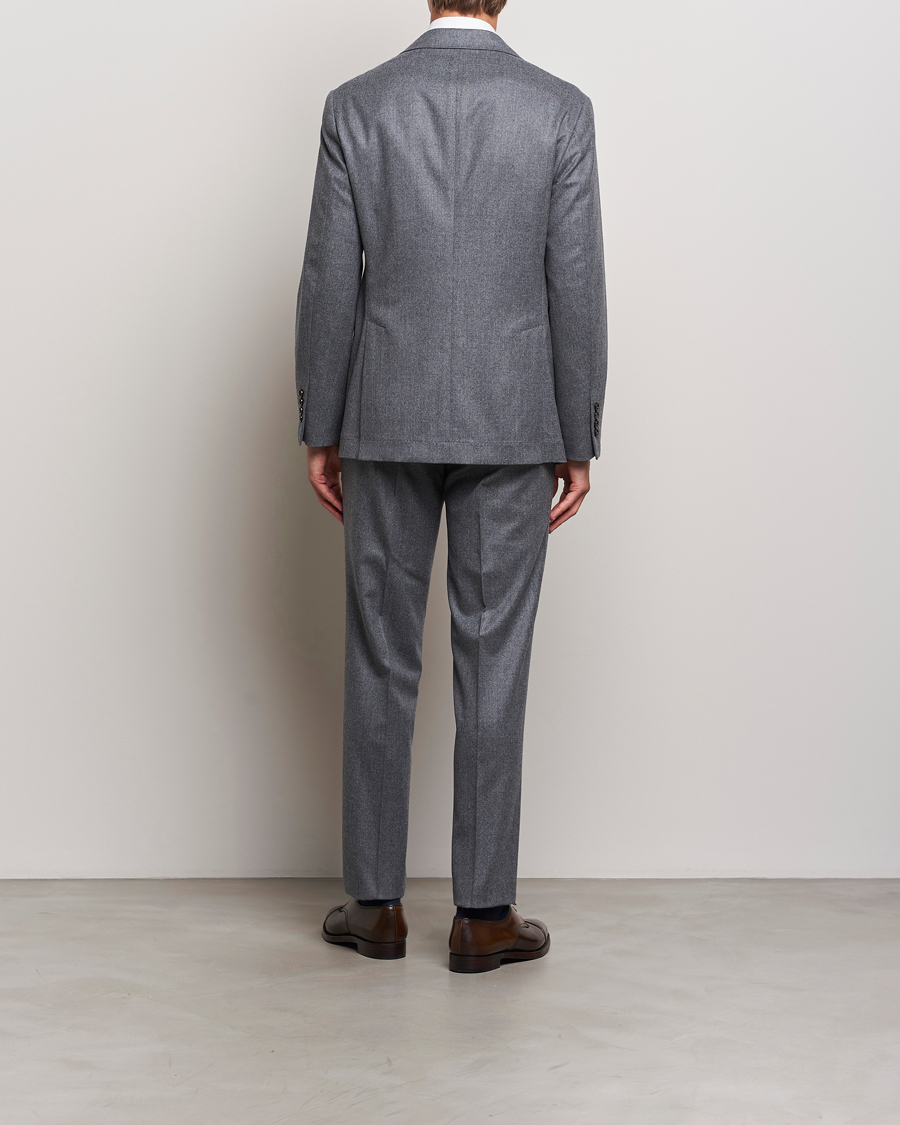 Hombres | Trajes | Brunello Cucinelli | Single Breasted Flannel Suit Grey Melange