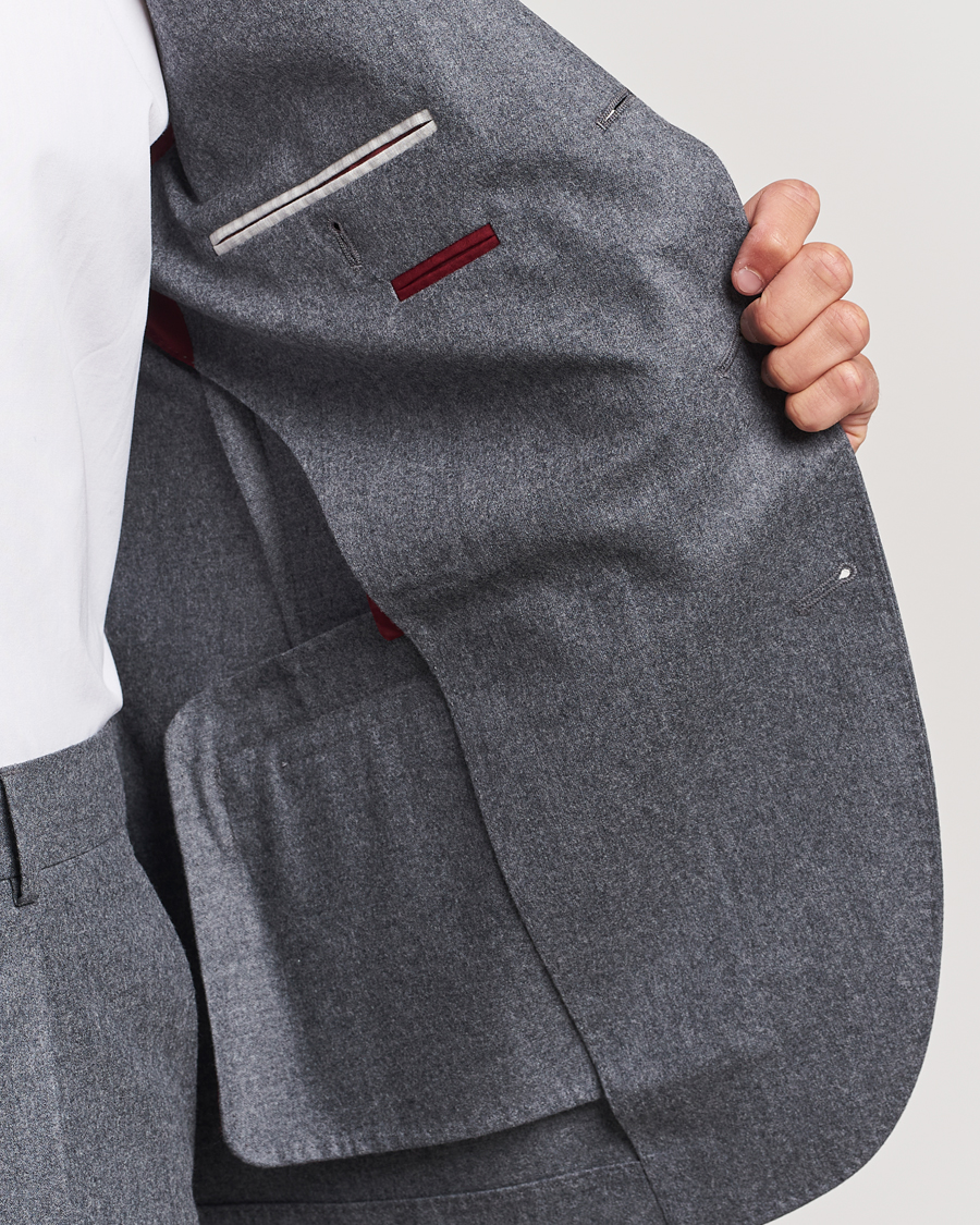 Hombres | Trajes | Brunello Cucinelli | Single Breasted Flannel Suit Grey Melange