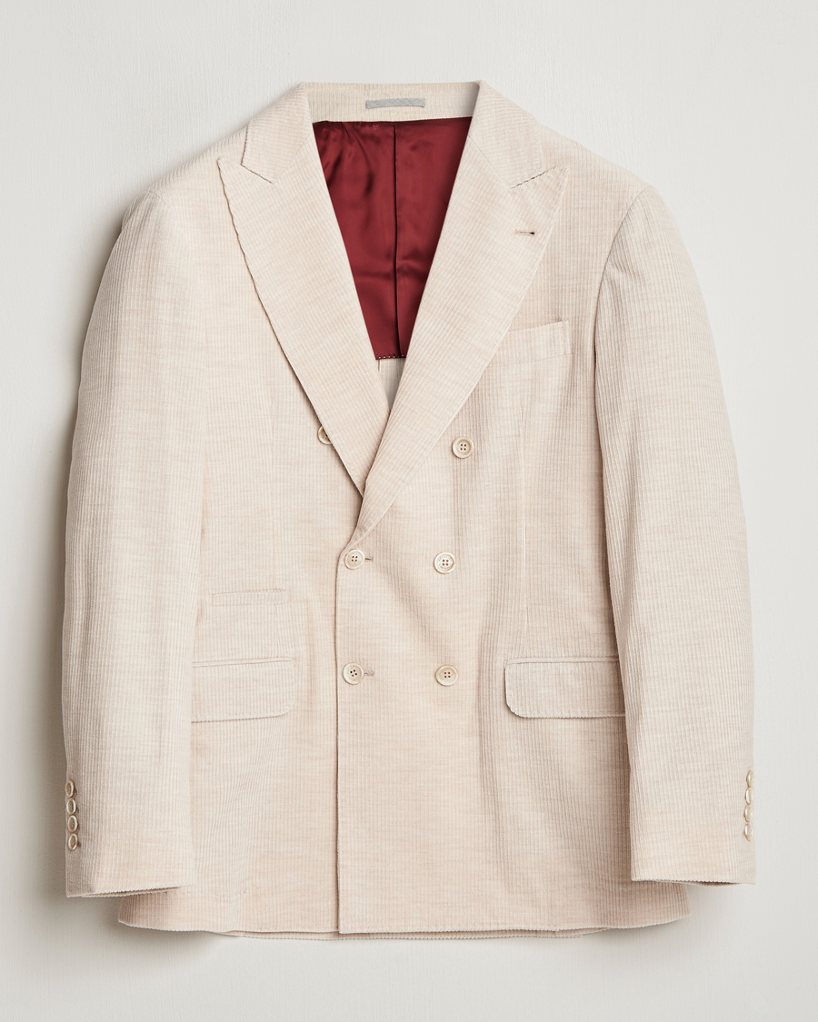 Hombres | Blazers | Brunello Cucinelli | Double Breasted Cashmere Corduroy Blazer Sand