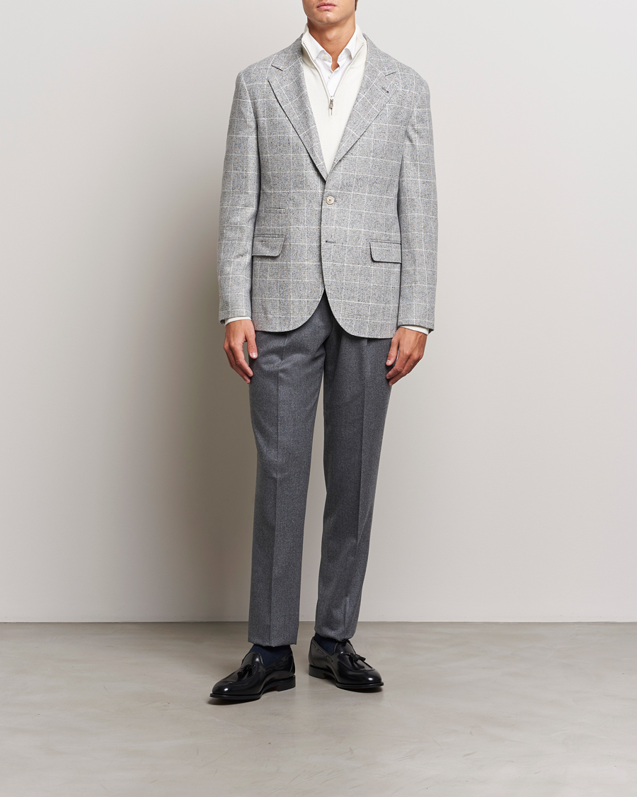 Hombres | Blazers | Brunello Cucinelli | Single Breasted Check Blazer Pearl Grey