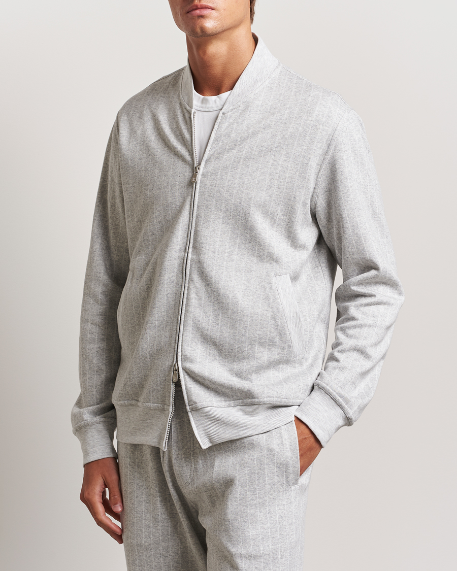 Hombres | Jerséis y prendas de punto | Brunello Cucinelli | Soft Pinstripe Full Zip Sweater Pearl Grey