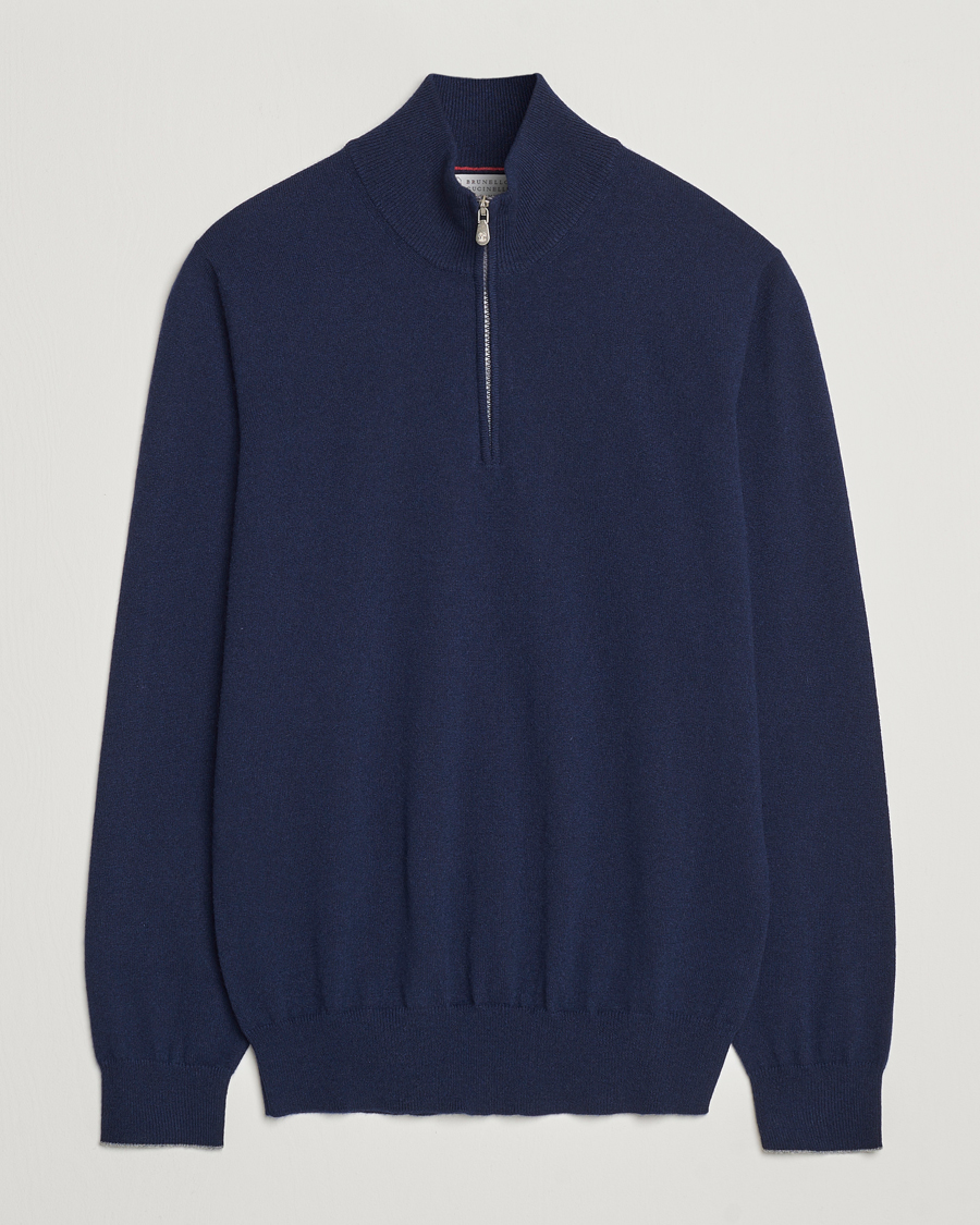 Hombres | Jerséis y prendas de punto | Brunello Cucinelli | 2 Ply Cashmere Half Zip Navy