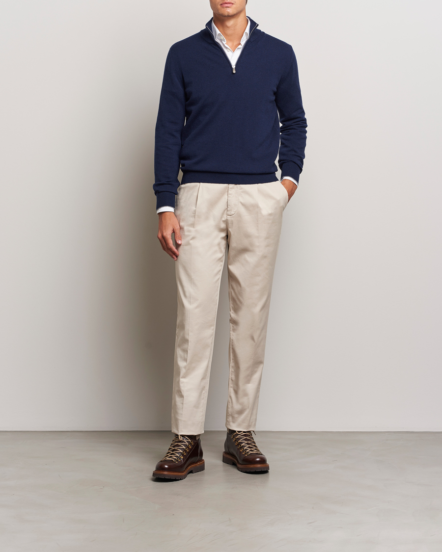 Hombres | Jerséis y prendas de punto | Brunello Cucinelli | 2 Ply Cashmere Half Zip Navy