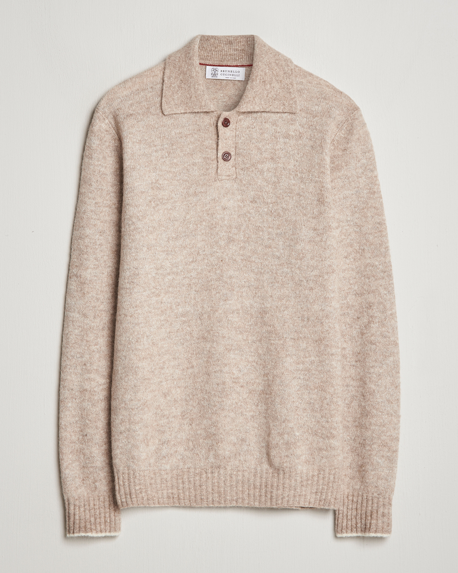 Hombres | Jerséis y prendas de punto | Brunello Cucinelli | Alpaca Wool Long Sleeve Polo Light Beige