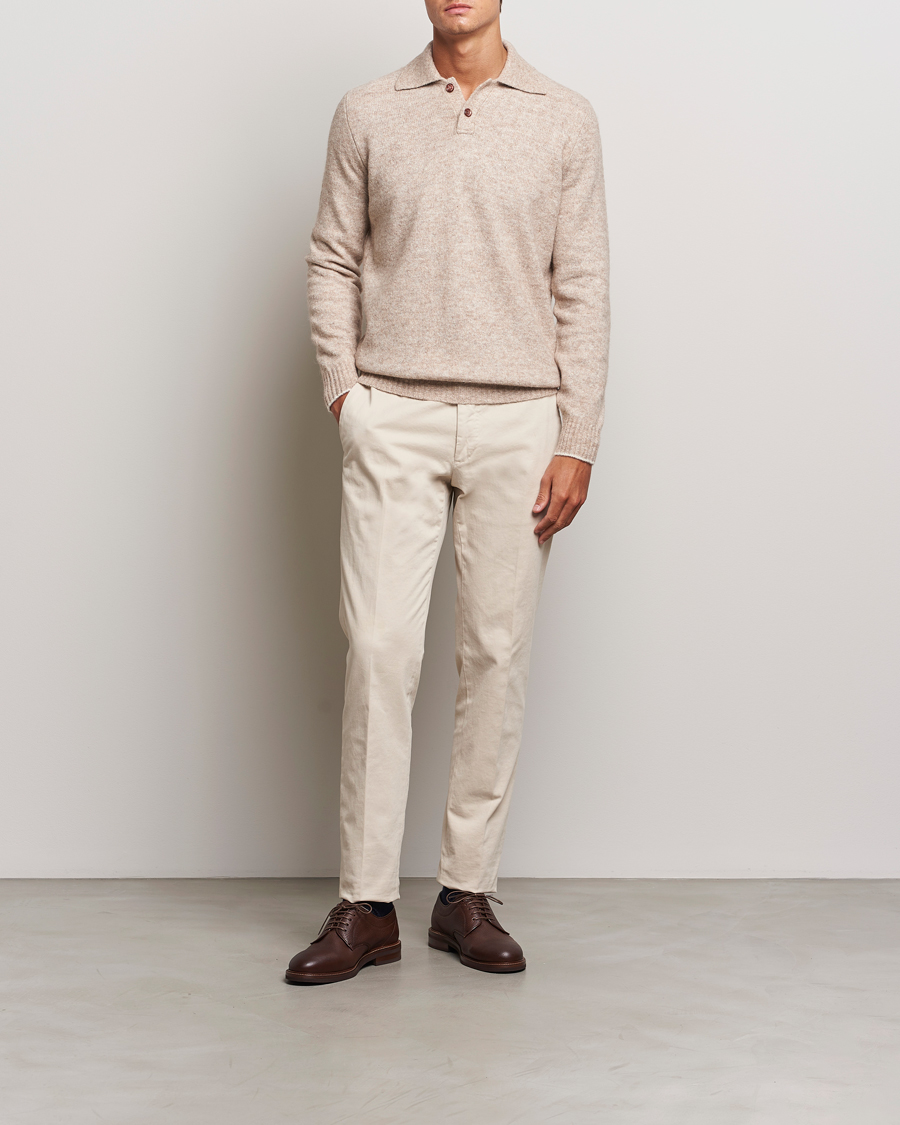 Hombres | Jerséis y prendas de punto | Brunello Cucinelli | Alpaca Wool Long Sleeve Polo Light Beige
