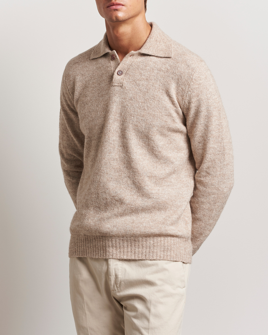 Hombres | Jerséis y prendas de punto | Brunello Cucinelli | Alpaca Wool Long Sleeve Polo Light Beige