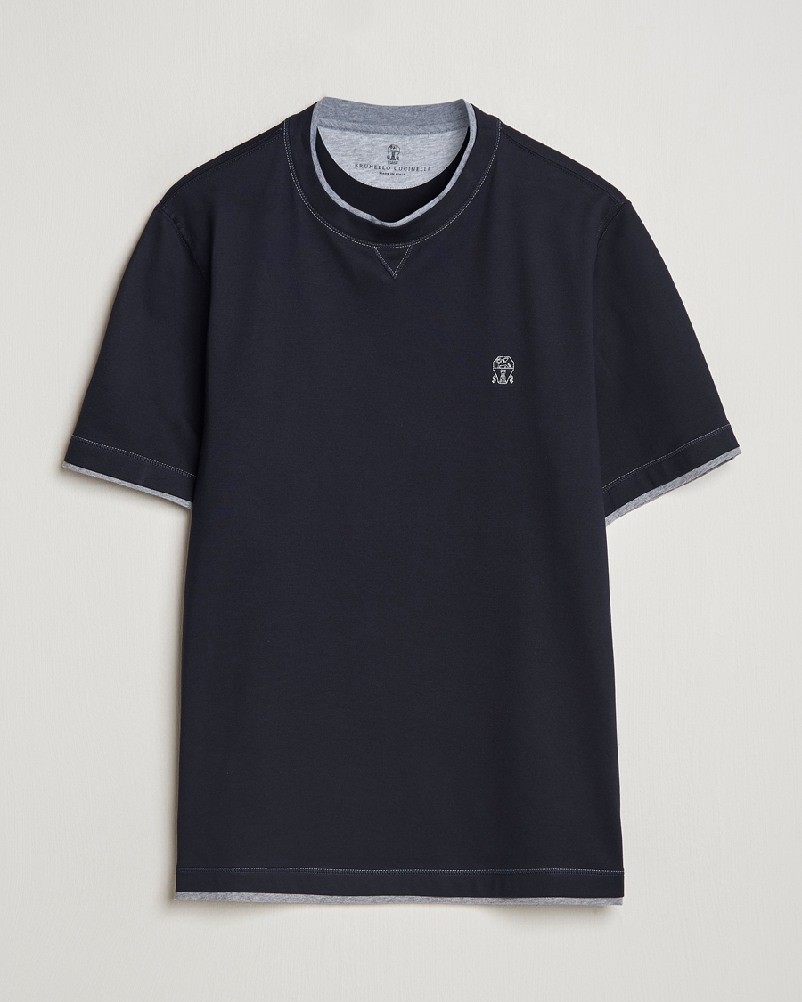 Hombres | Camisetas | Brunello Cucinelli | Short Sleeve Logo T-Shirt Navy