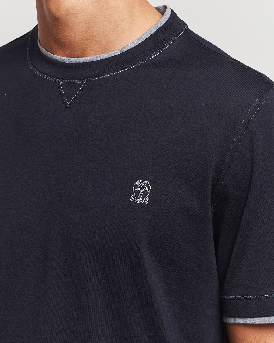 Hombres | Camisetas | Brunello Cucinelli | Short Sleeve Logo T-Shirt Navy