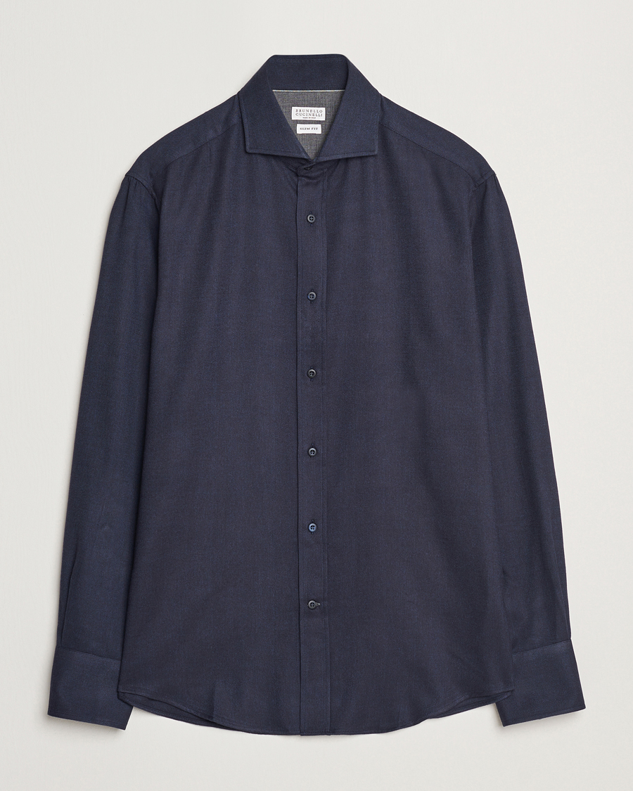Hombres | Camisas | Brunello Cucinelli | Slim Fit Flannel Shirt Navy