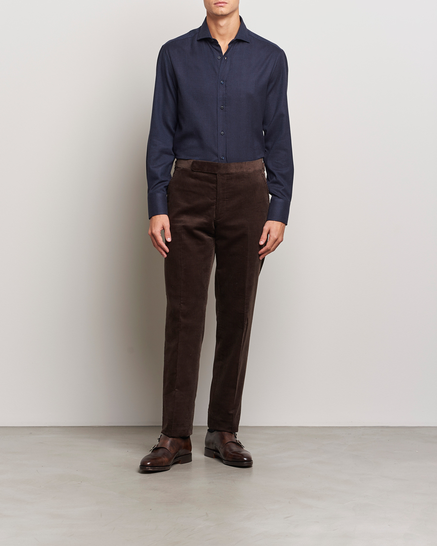 Hombres | Camisas | Brunello Cucinelli | Slim Fit Flannel Shirt Navy