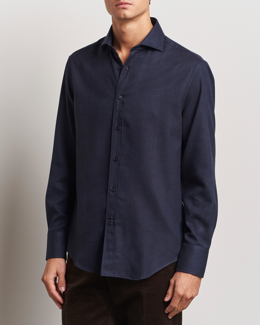Hombres | Camisas | Brunello Cucinelli | Slim Fit Flannel Shirt Navy