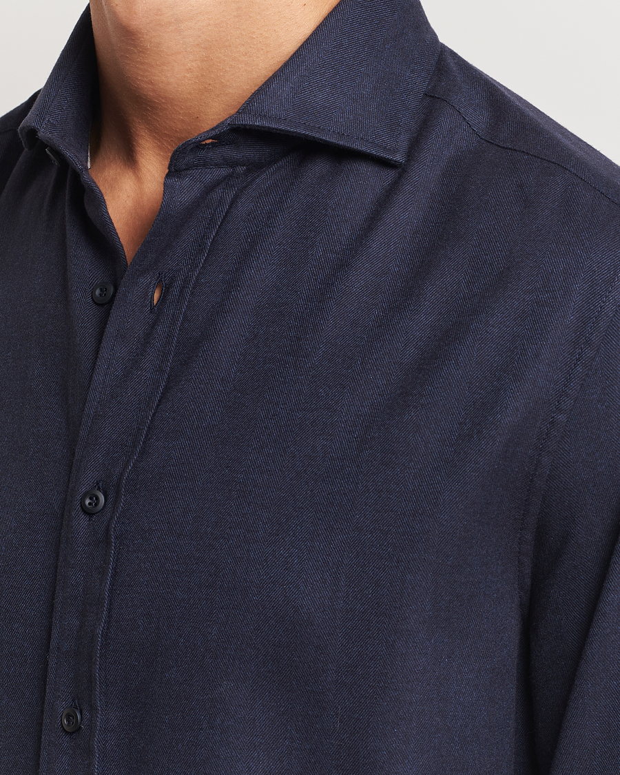 Hombres | Camisas | Brunello Cucinelli | Slim Fit Flannel Shirt Navy