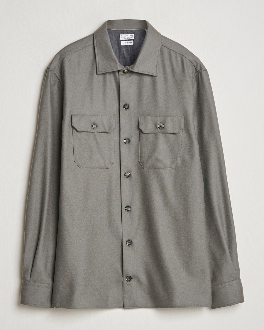 Hombres | Camisas | Brunello Cucinelli | Double Pocket Overshirt Olive