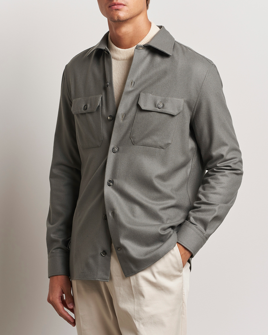 Hombres | Camisas | Brunello Cucinelli | Double Pocket Overshirt Olive