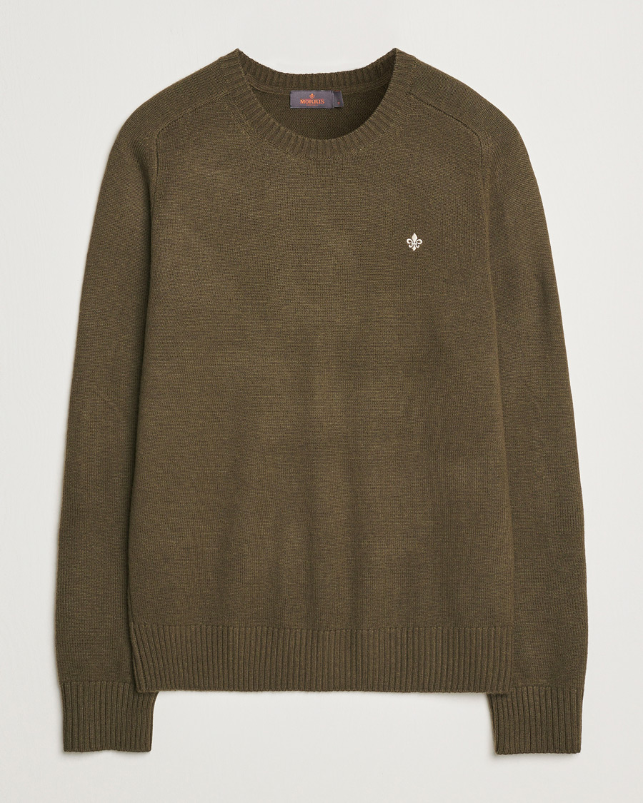 Hombres | Jerséis y prendas de punto | Morris | Hertford Merino Crew Neck Olive