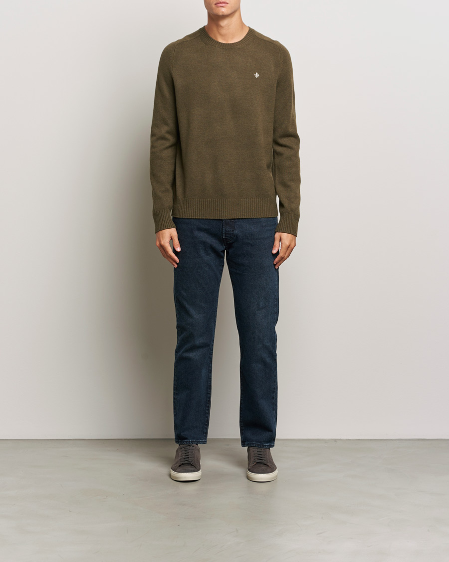 Hombres | Jerséis y prendas de punto | Morris | Hertford Merino Crew Neck Olive