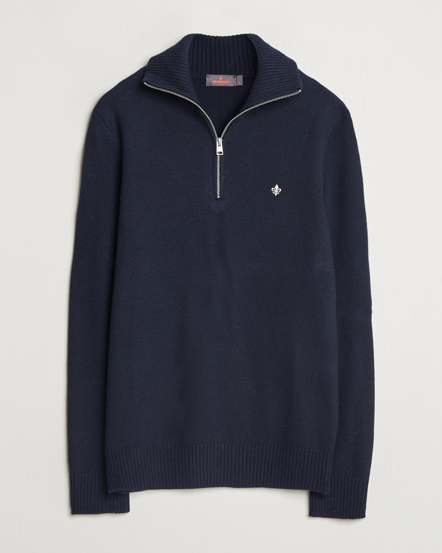Hombres | Jerséis y prendas de punto | Morris | Hertford Merino Half Zip Navy