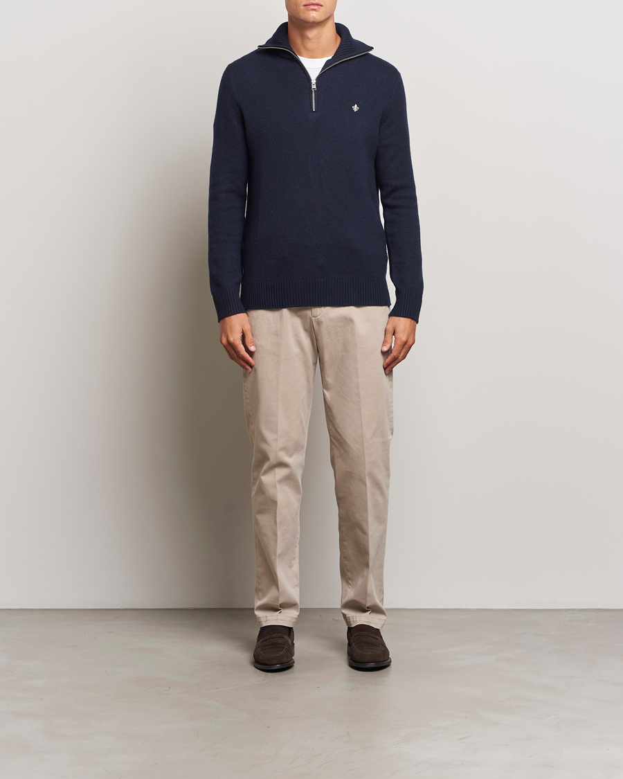 Hombres | Jerséis y prendas de punto | Morris | Hertford Merino Half Zip Navy