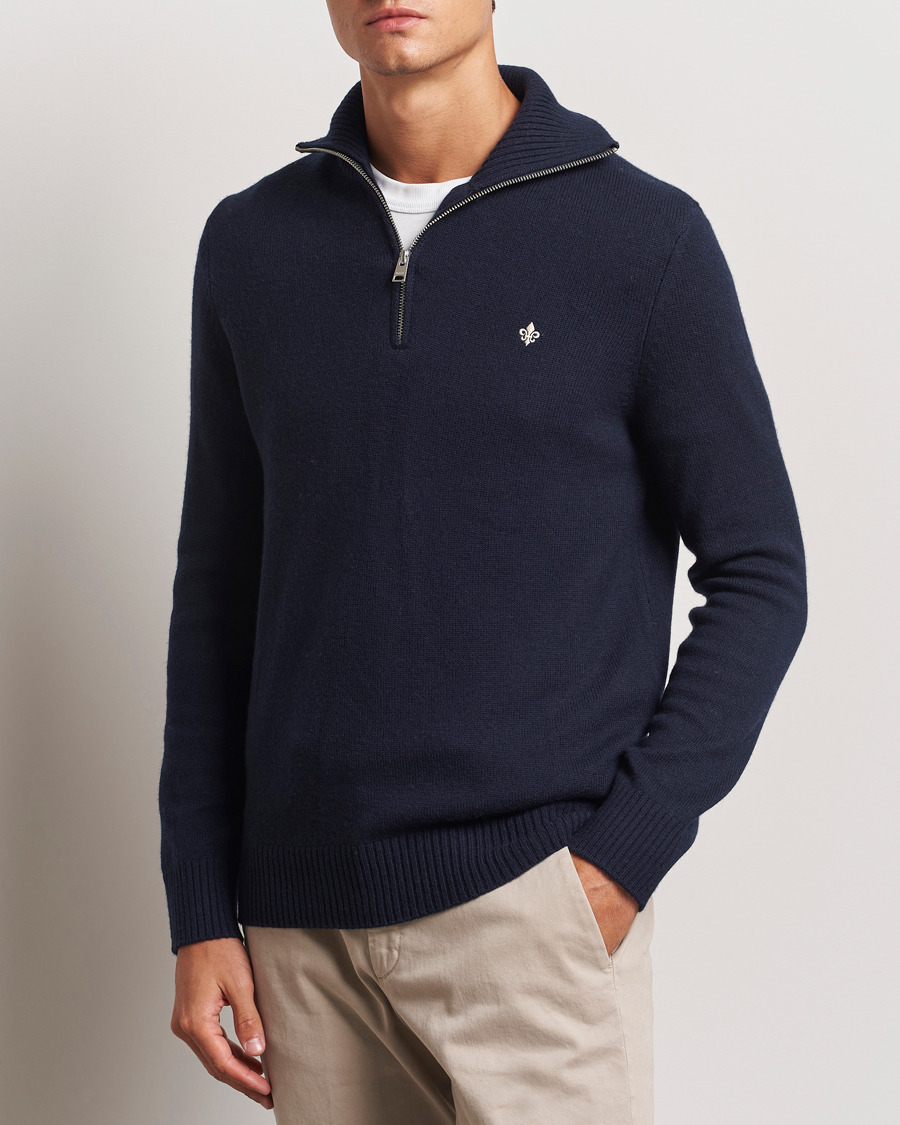 Hombres | Jerséis y prendas de punto | Morris | Hertford Merino Half Zip Navy
